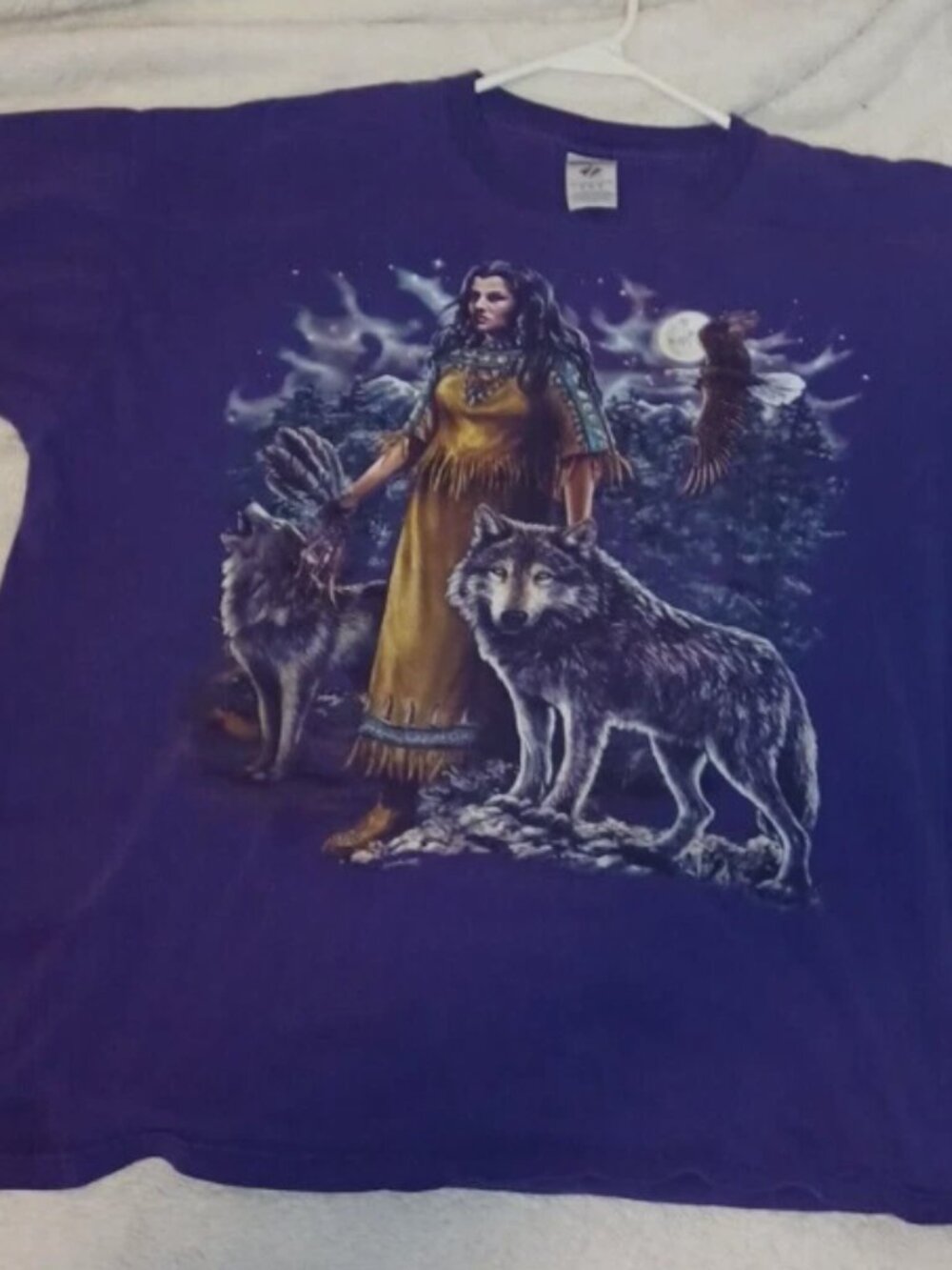 Vintage Graphic Tshirt Size XL Native American Indian Wolf Eagle Moon Purple